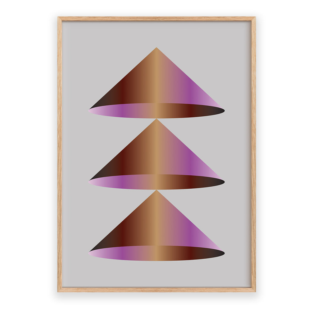 Framed abstract art with geometric shapes on a gray background