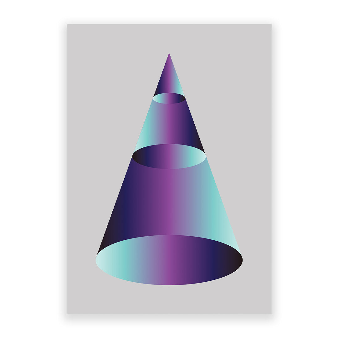 Geometric cone shape with gradient colors on a gray background