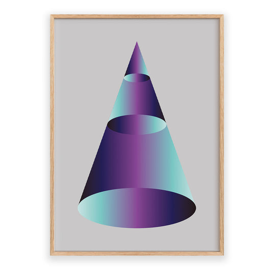 Framed artwork of a geometric shape with a gradient color on a light gray background