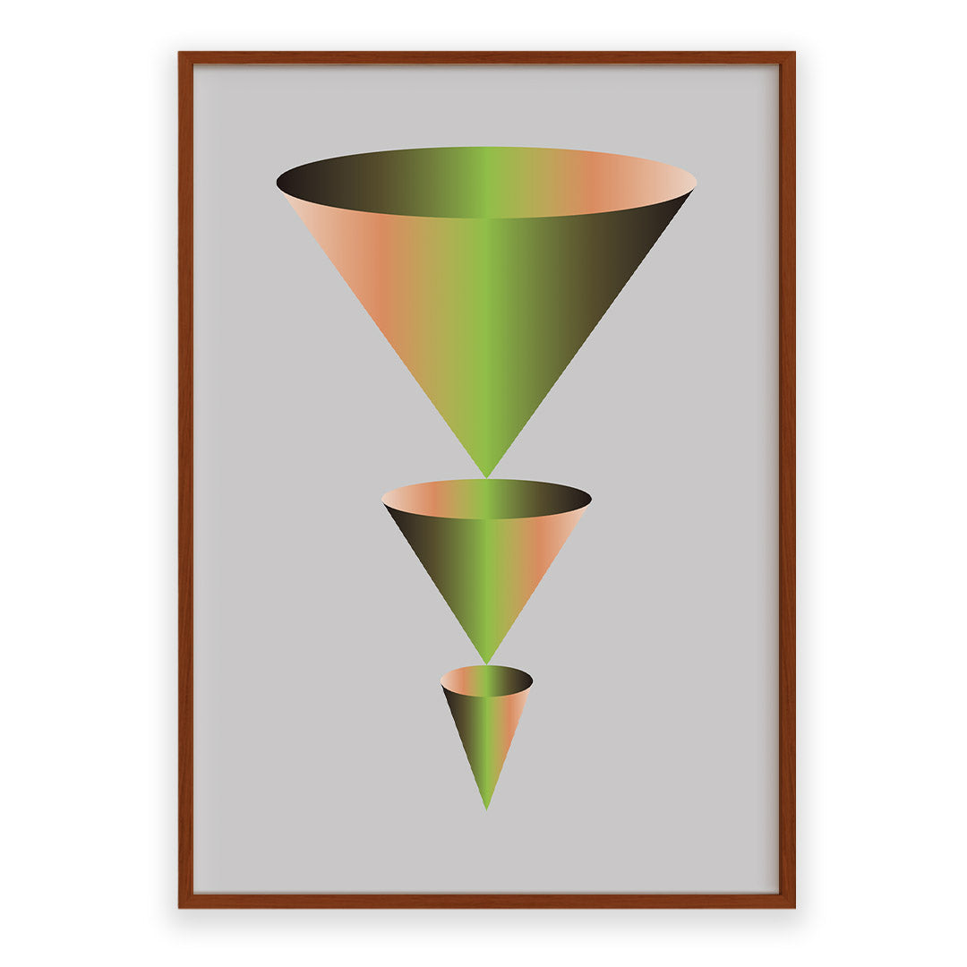 Framed artwork of geometric shapes on a gray background