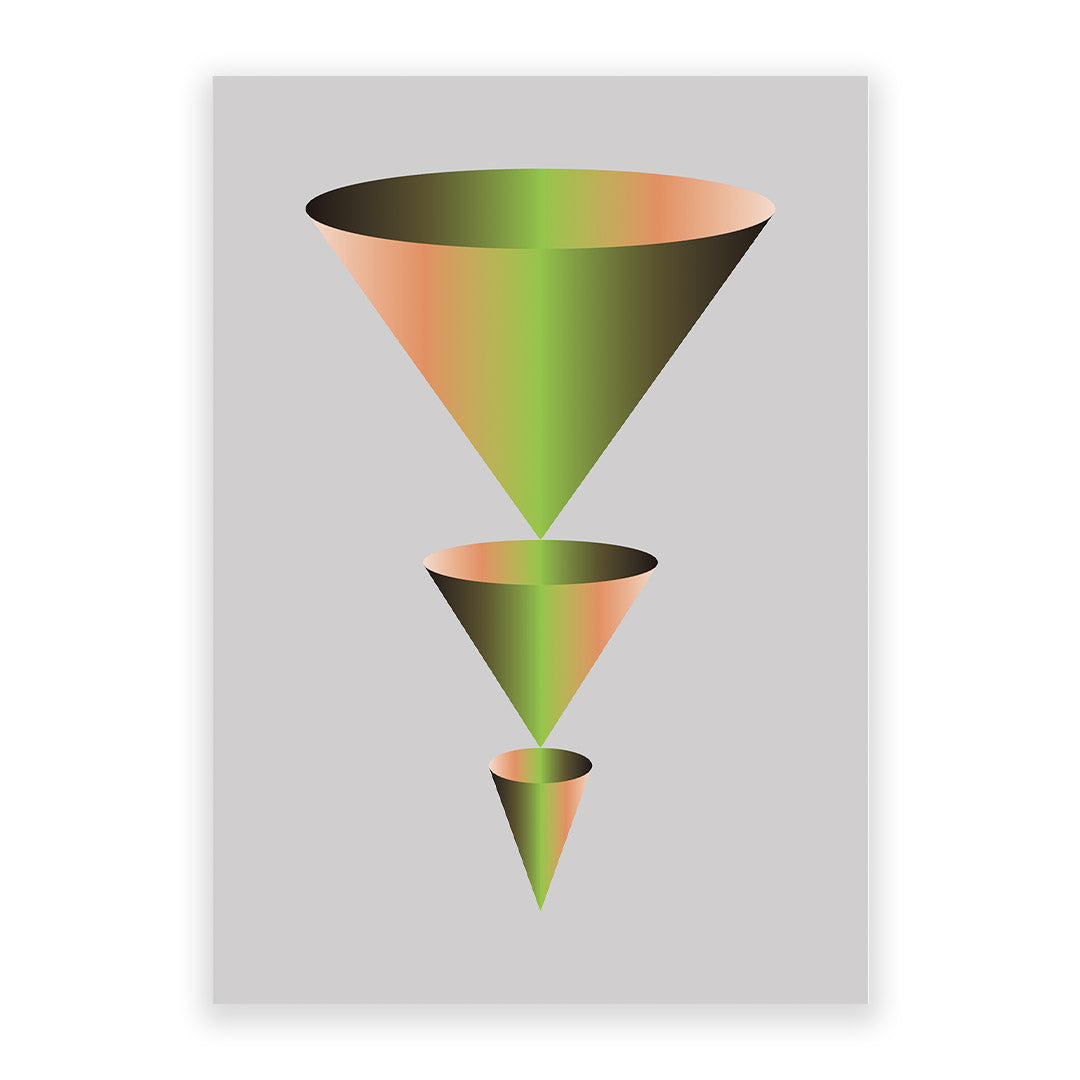 Three gradient cones on a gray background