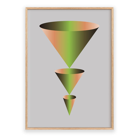 Framed artwork of geometric shapes on a gray background