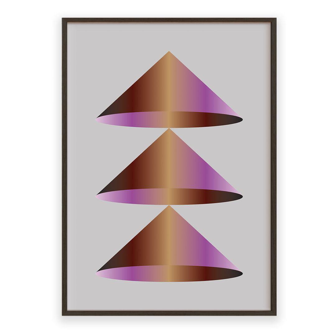 Framed abstract art with geometric shapes on a light gray background