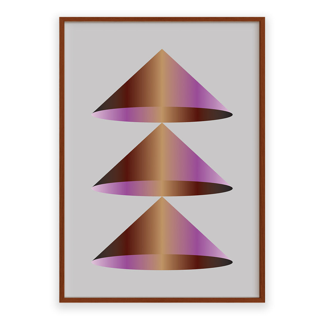 Framed abstract art with geometric shapes on a light gray background