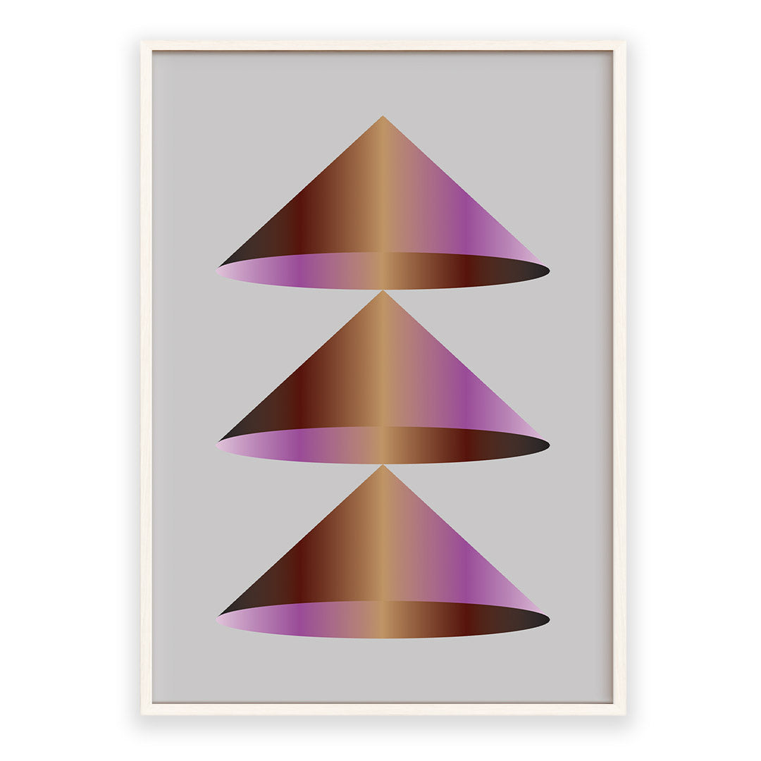 Framed abstract art with geometric shapes on a gray background