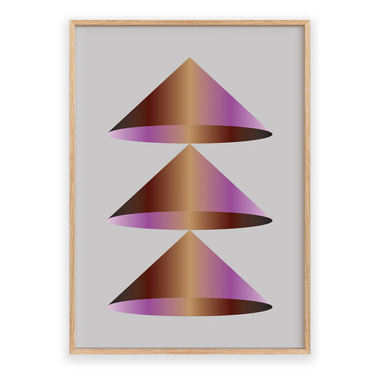 Framed abstract art with geometric shapes on a gray background