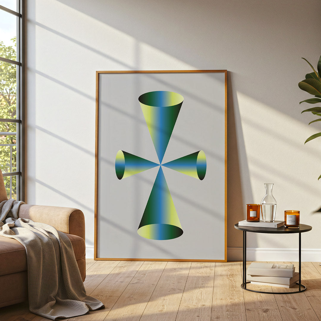 Framed abstract artwork in a modern living room