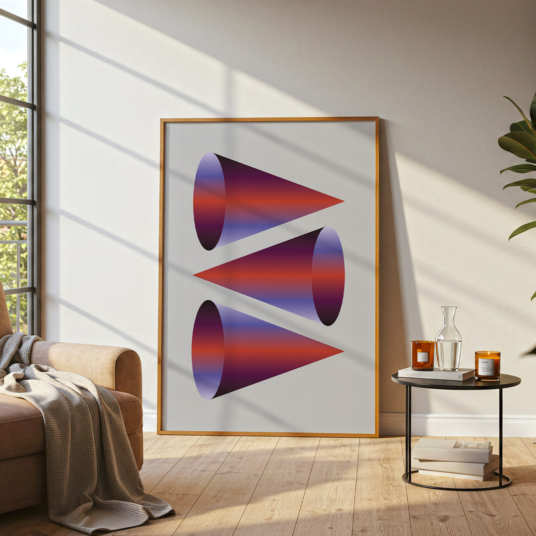 Framed abstract art piece in a modern living room