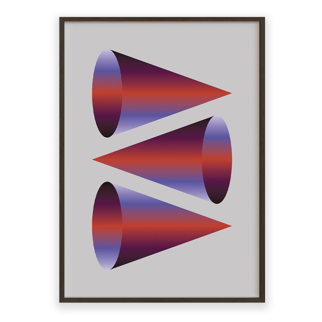 Framed abstract art with geometric shapes on a white background