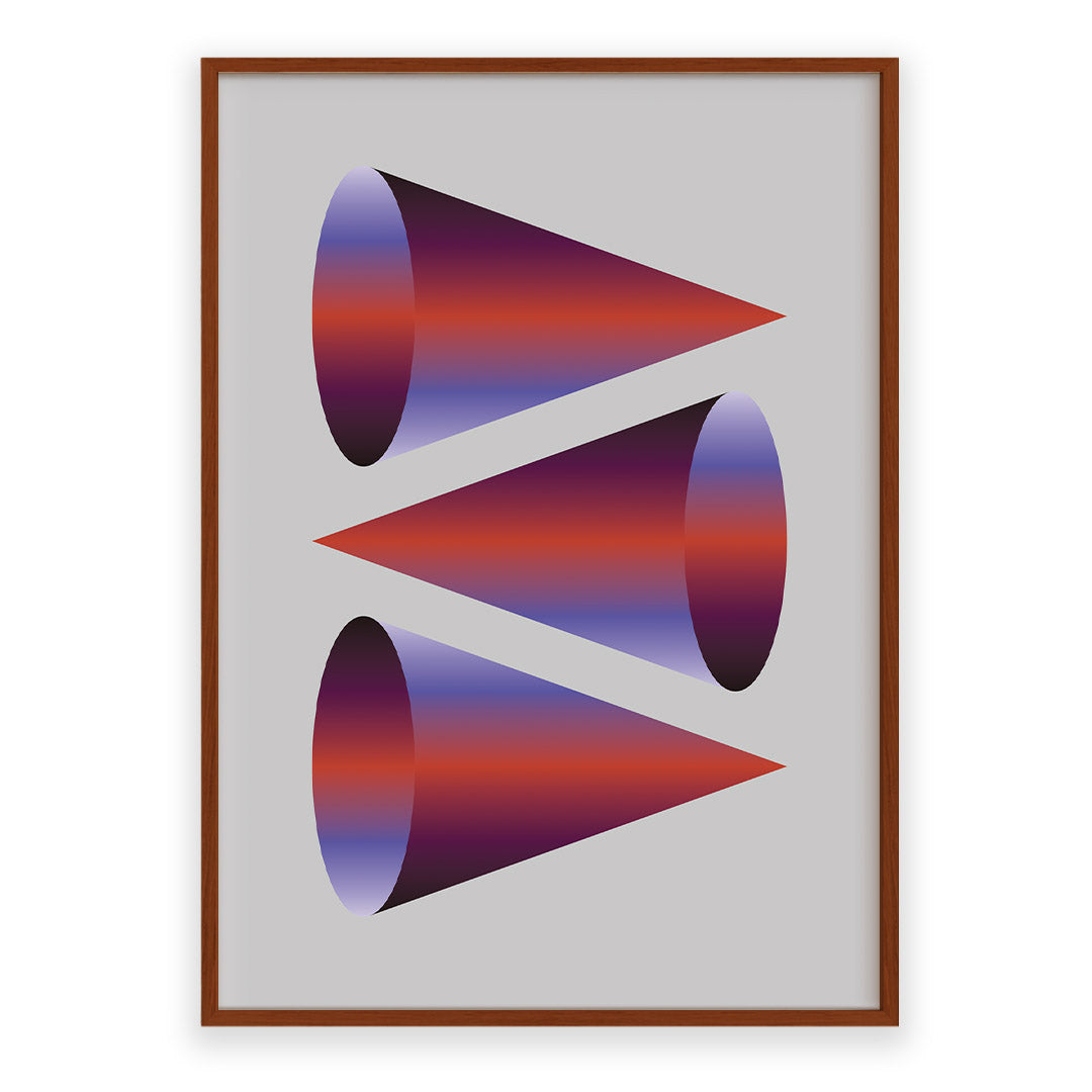 Framed abstract art with geometric shapes on a white background