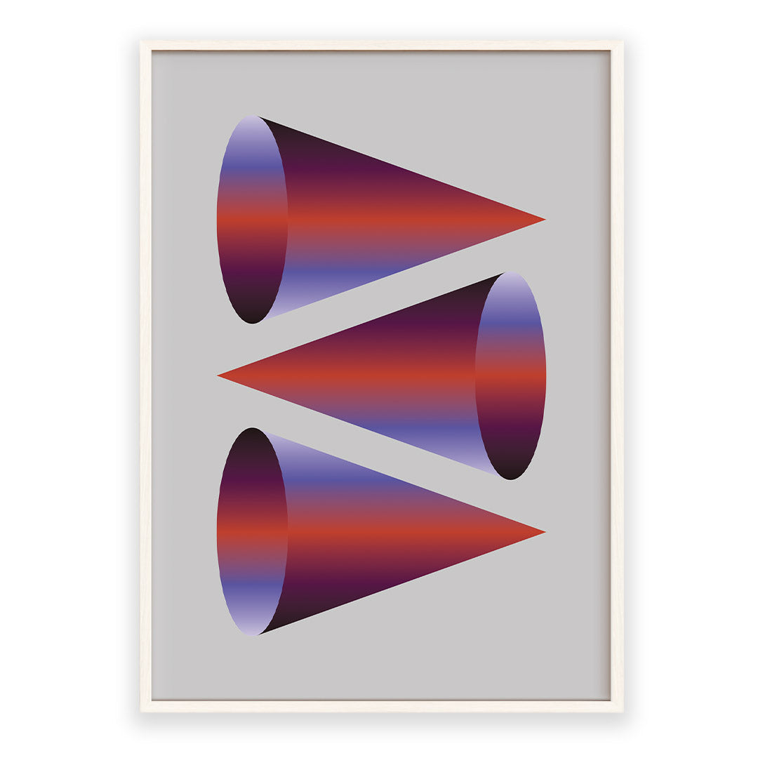 Framed abstract art with geometric shapes on a white background