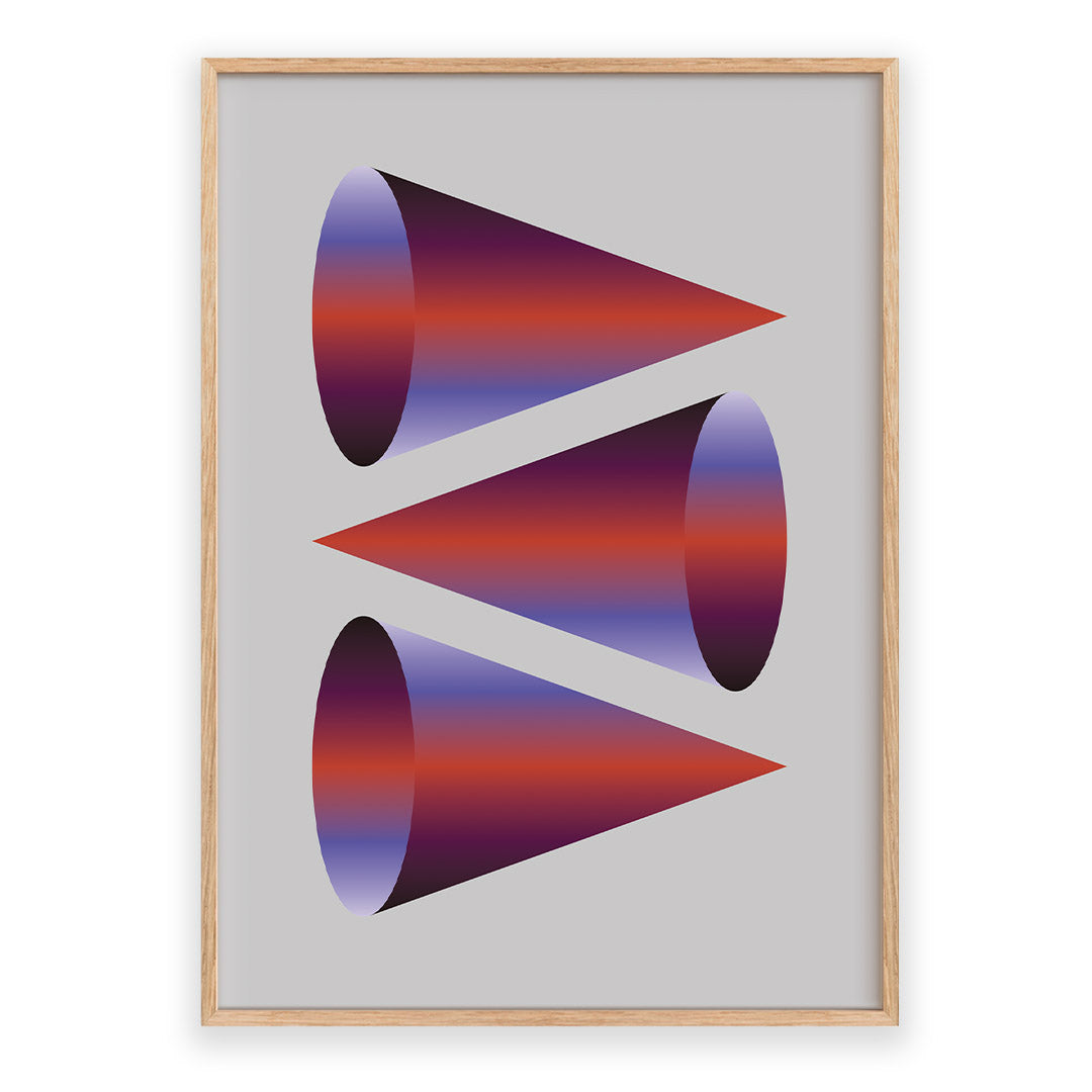 Framed abstract art with geometric shapes on a light gray background