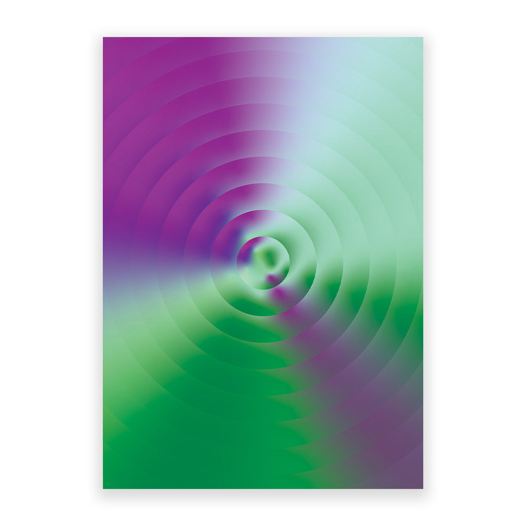 Spiral design with purple and green colors on a white background